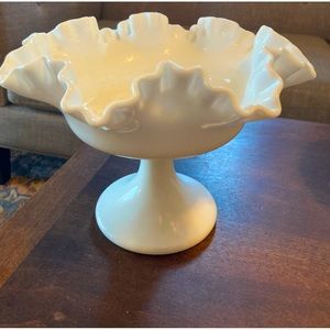 Ruffled milk glass pedestal bowl